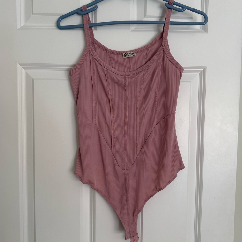 Free People Baby Pink Ribbed Bodysuit